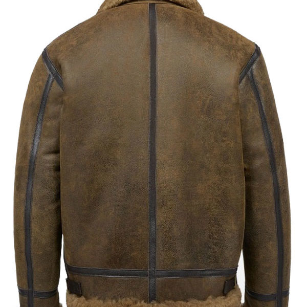 Men’s Aviator Classic Khaki Knitted Fabric Shearling Jacket