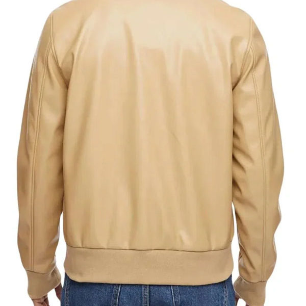 Men’s Beige Premium Leather Bomber Jacket