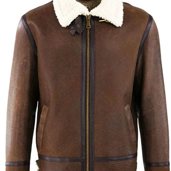 Men's Berlin Brown Premium Leather Shearling Bomber Jacket