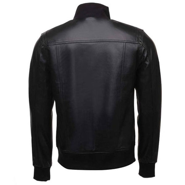 Men’s Black Motor Bike Leather Full-Zip Jacket
