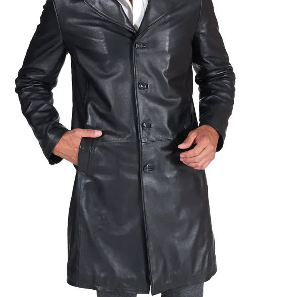 Men's Black Real Lambskin Leather Trench Coat
