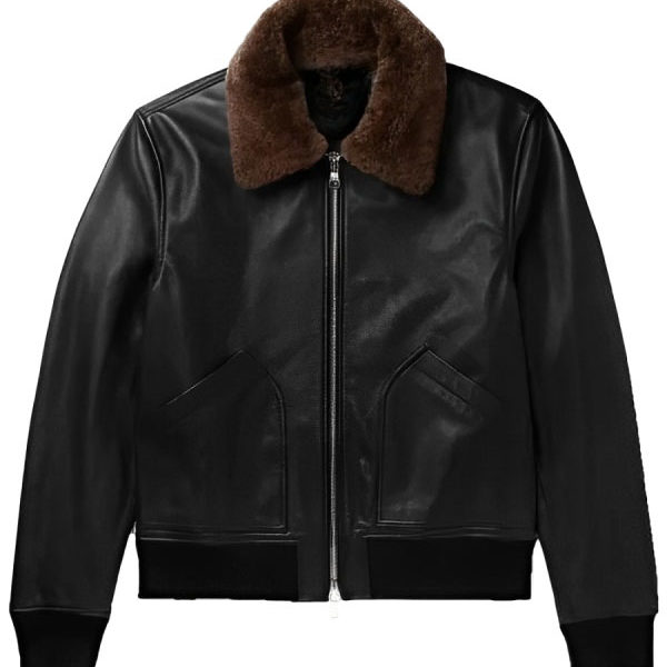 Men's Black Real Leather Shearling Bomber Jacket