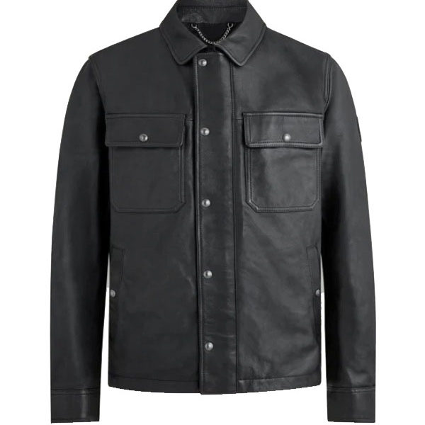 Men's Black Real Leather Shirt Collar Jacket