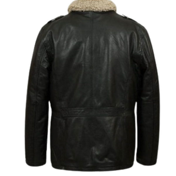 Men's Black Sheep Shearling Collar Real Leather Coat