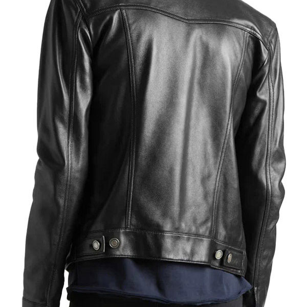 Men's Black Sheepskin Real Leather Trucker Jacket