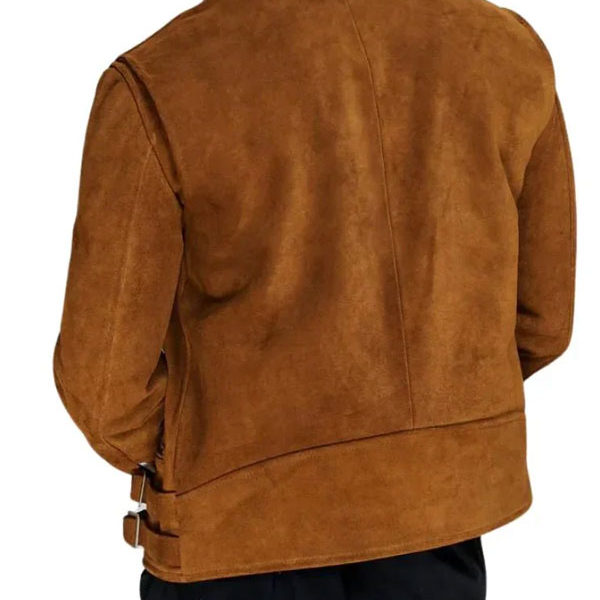 Men's Brown Motorcycle Suede Leather Zip-up Jacket