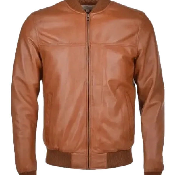 Men's Brown Real Leather Waxed Bomber Jacket