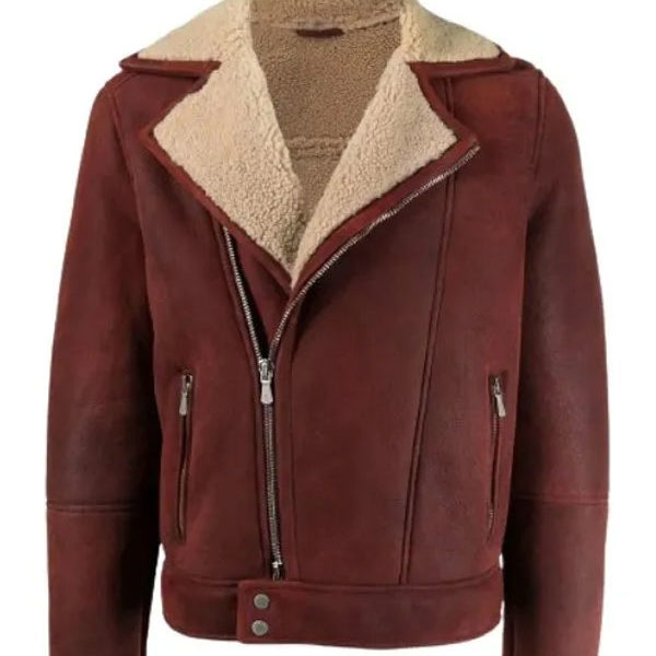Men’s Burgundy Real Leather Shearling Jacket