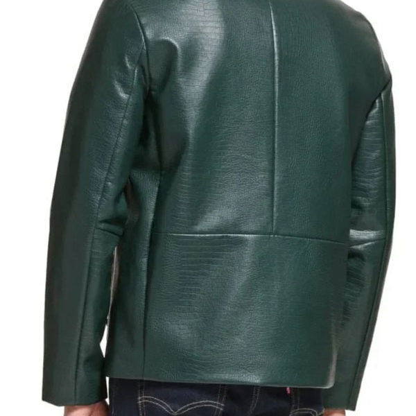 Men's Cafe Racer Croco Style Green Leather Jacket