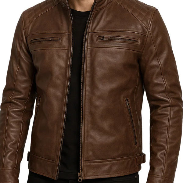 Men’s Chocolate Brown Biker Real Lambskin Leather Jacket