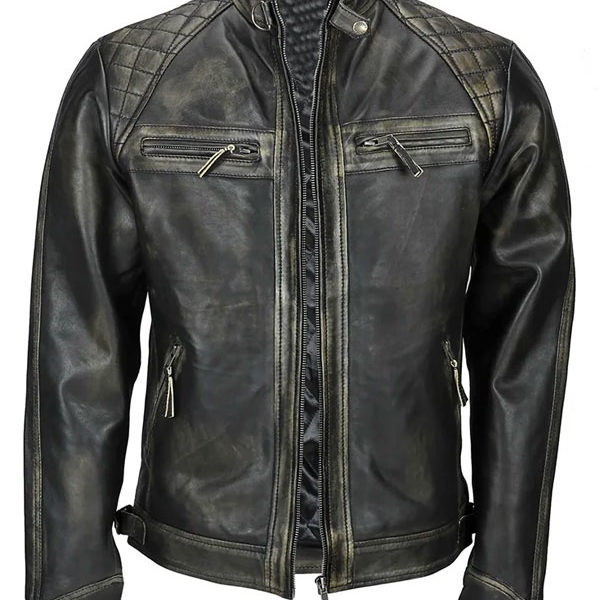 Men's Distressed Black Biker Real Lambskin Leather Jacket