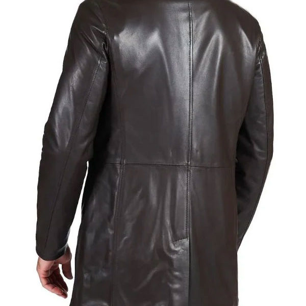 Men’s Distressed Rust Brown Leather Trench Coat