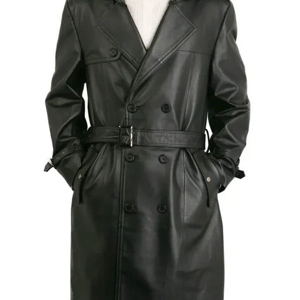 Men's Double Breasted Black Lambskin Leather Coat