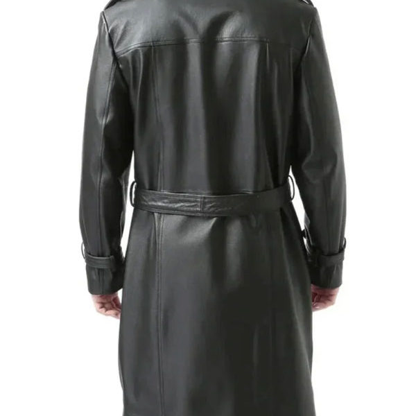 Men's Double Breasted Black Lambskin Leather Coat