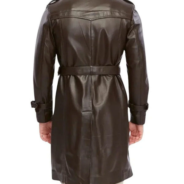 Men's Double Breasted Brown Leather Trench Coat