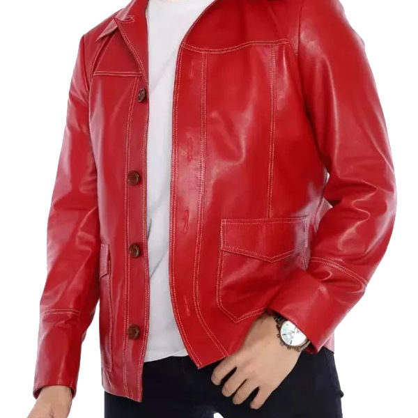 Men's Fight Club Tyler Red Sheepskin Leather Jacket