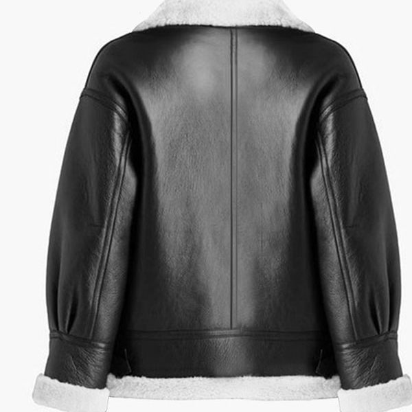 Men’s Genuine Black Real Leather White Shearling Jacket