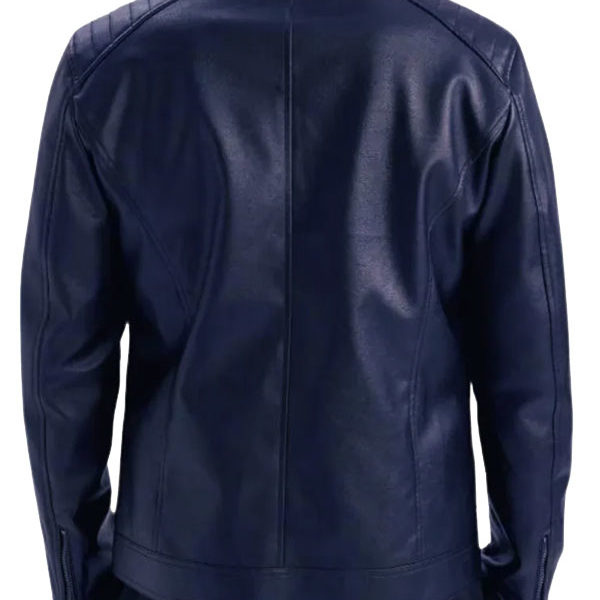 Men's Genuine Cafe Racer Lambskin Blue Leather Jacket