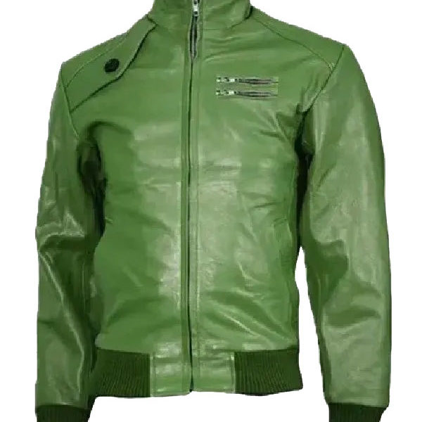 Men's Green Real Leather Bomber Jacket