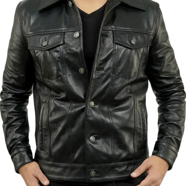 Men's Holland Trucker Black Real Leather Jacket