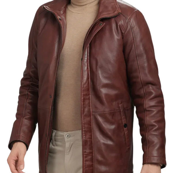 Men's Lambskin Genuine Leather Brown Car Coat