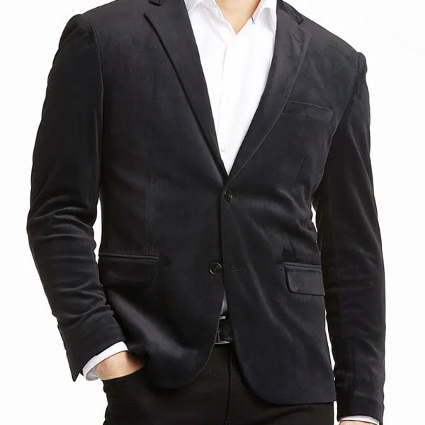 Men's Modern Fit Black Suede Sport Blazer Coat
