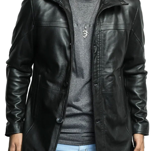 Men's Murphy Real Lambskin Black Leather Car Coat