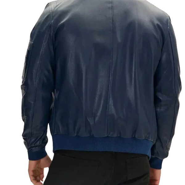 Men's Navy Blue Premium Real Leather Bomber Jacket
