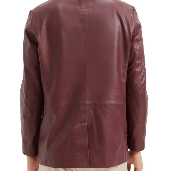 Men's Notch Lapel Real Wine Red Leather Blazer Jacket