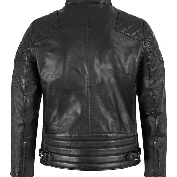 Men's Padded Cafe Racer Black Real Leather Jacket