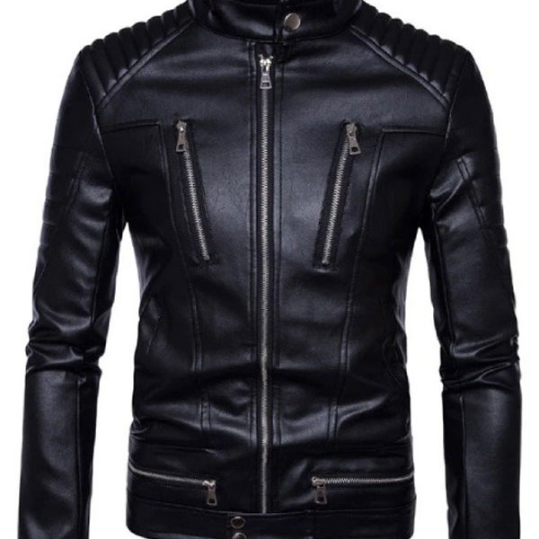 Men's Padded Slim Fit Black Biker Real Leather Jacket
