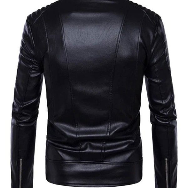 Men's Padded Slim Fit Black Biker Real Leather Jacket