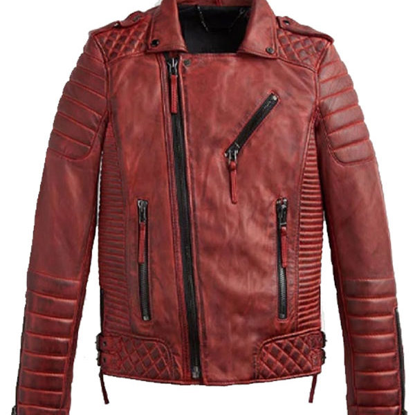 Men's Red Motorbike Real Leather Jacket