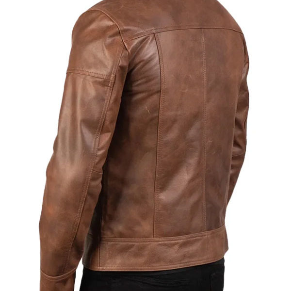 Men's Reeves Brown Biker Shirt Collar Leather Jacket