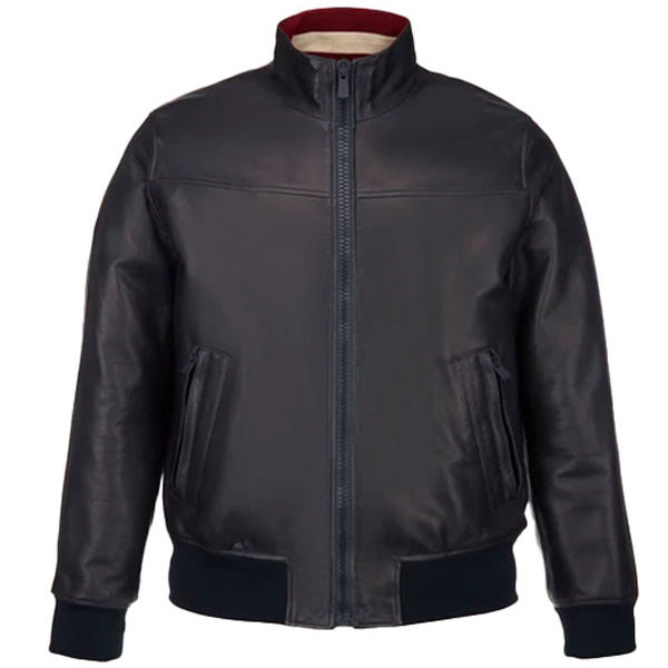 Men's Shinny Black Real Leather Bomber Jacket