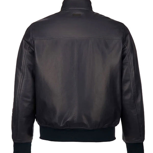 Men's Shinny Black Real Leather Bomber Jacket