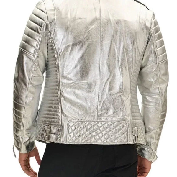 Men's Silver Motorcycle Premium Leather Jacket