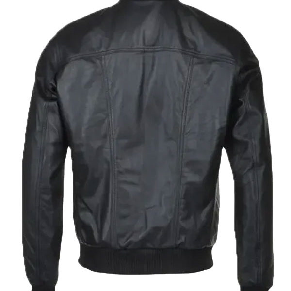 Men's Slim Fit Black Real Leather Bomber Jacket