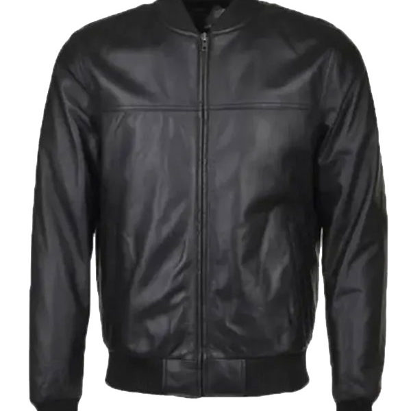 Men's Slim Fit Black Real Leather Bomber Jacket