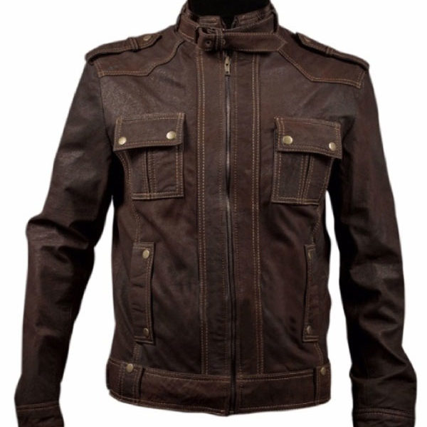 Men's Slim Fit Brown Motorcycle Real Leather Jacket