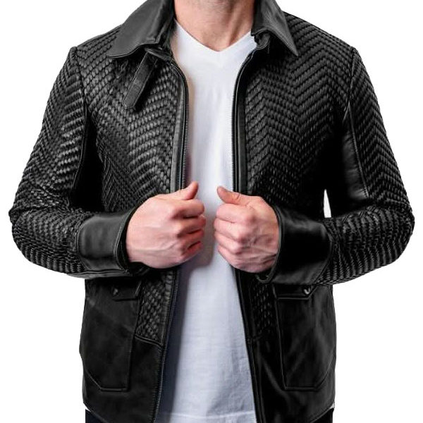 Men's Snakeskin Textured Black Premium Leather Jacket