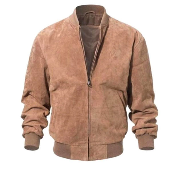 Men’s Suede Leather Camel Brown Bomber Jacket