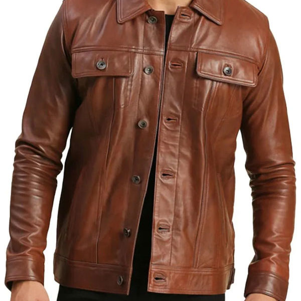 Men's Trucker Brown Motorcycle Real Leather Jacket