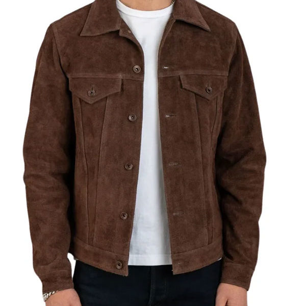 Men's Trucker Dark Brown Suede Leather Jacket