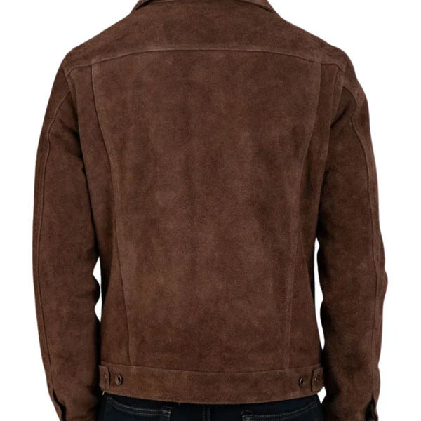 Men's Trucker Dark Brown Suede Leather Jacket