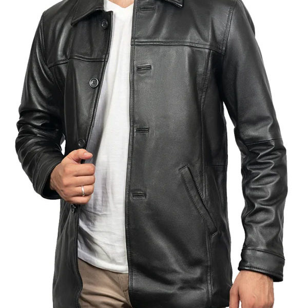 Men's Victor Black Real Lambskin Leather Car Coat