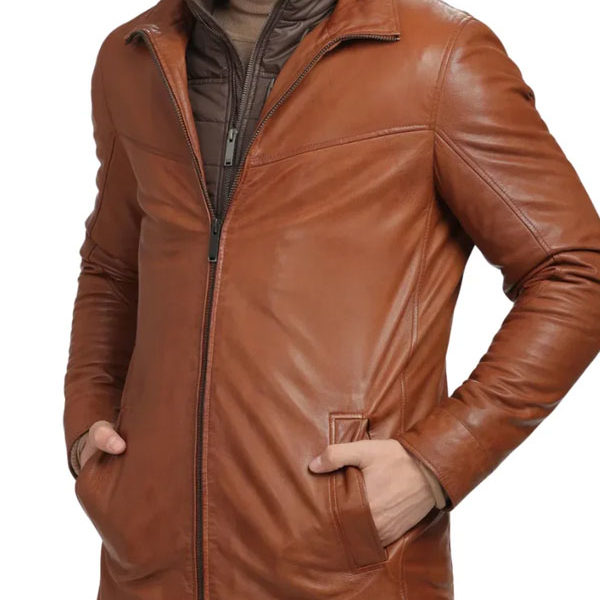 Men's Whiskey Brown Genuine Lamb Leather Coat