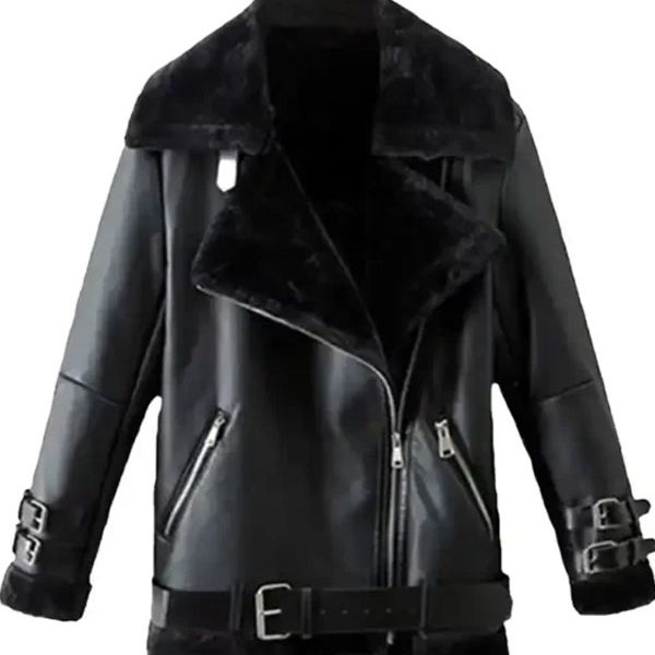 Rivera Sheepskin Black Leather Shearling Jacket