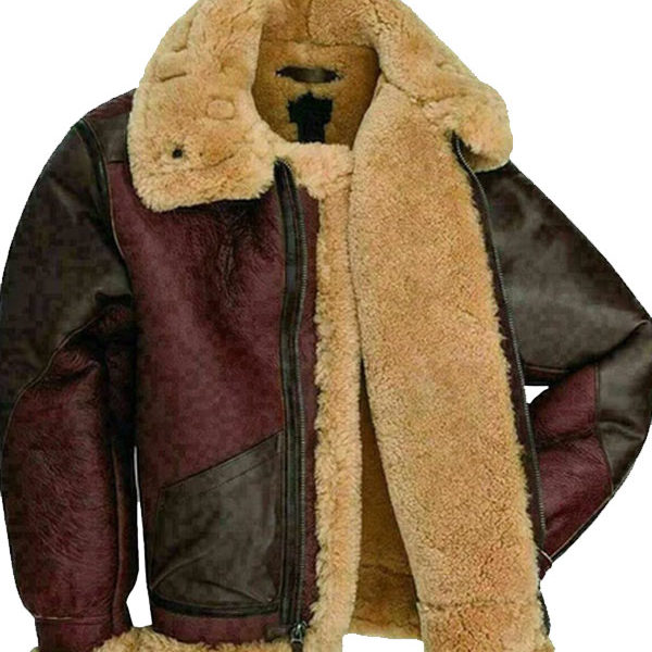 SF Collins Burgundy & Black Genuine Leather Bomber Jacket
