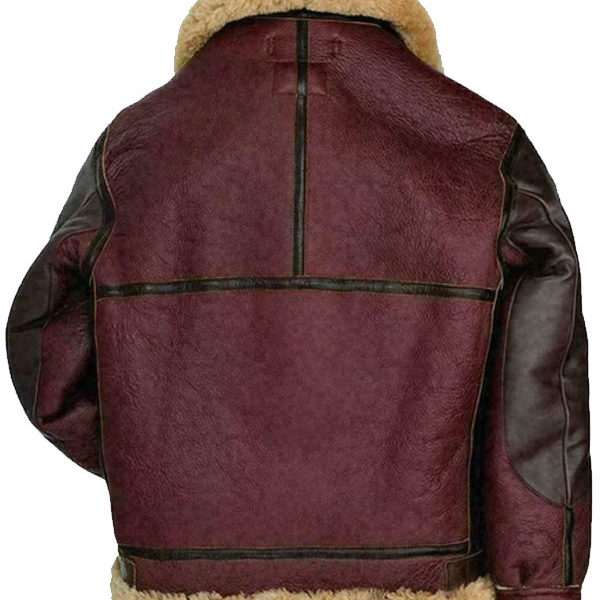 SF Collins Burgundy & Black Genuine Leather Bomber Jacket